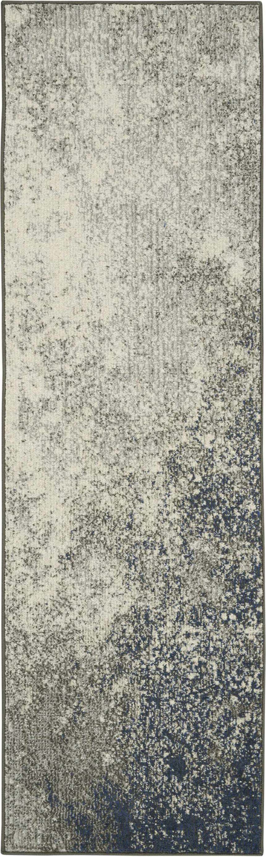 Close-up of Nourison Passion Charcoal Ivory rug. Modern design with charcoal, ivory, and taupe abstract pattern.