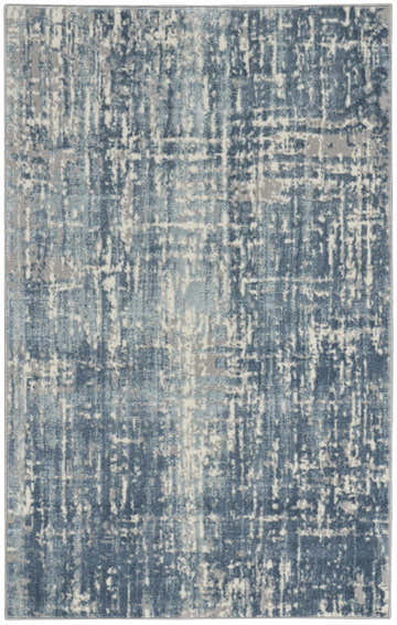 Close-up of Calvin Klein CK005 Enchanting Seaglass Ivory rug. Modern high pile rug with abstract chestnut, blue, and ivory pattern.