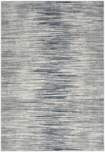 Close-up of the Nourison Home Texture Grey rug. Modern design with horizontal lines in shades of gray and blue.