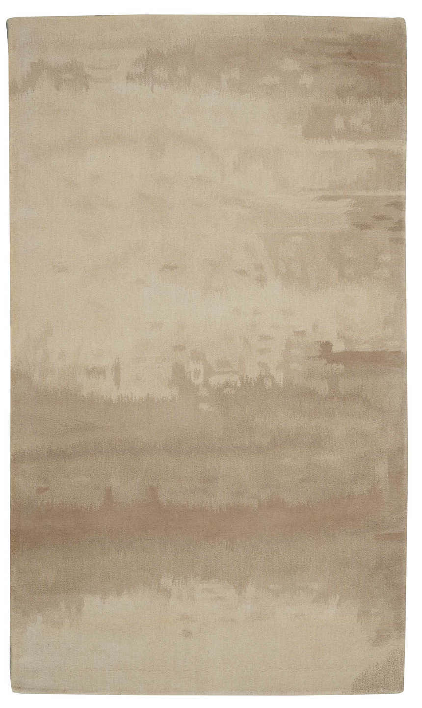 Close-up of the Calvin Klein Home Luster Wash Ivory Area Rug, featuring a subtle chestnut abstract design.