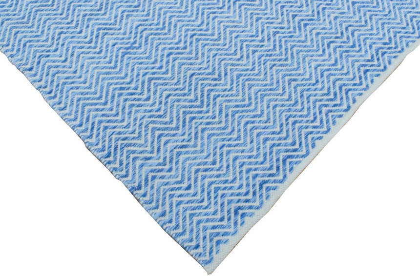 Blue Chevron Pattern Dhurrie Wool Area Rug