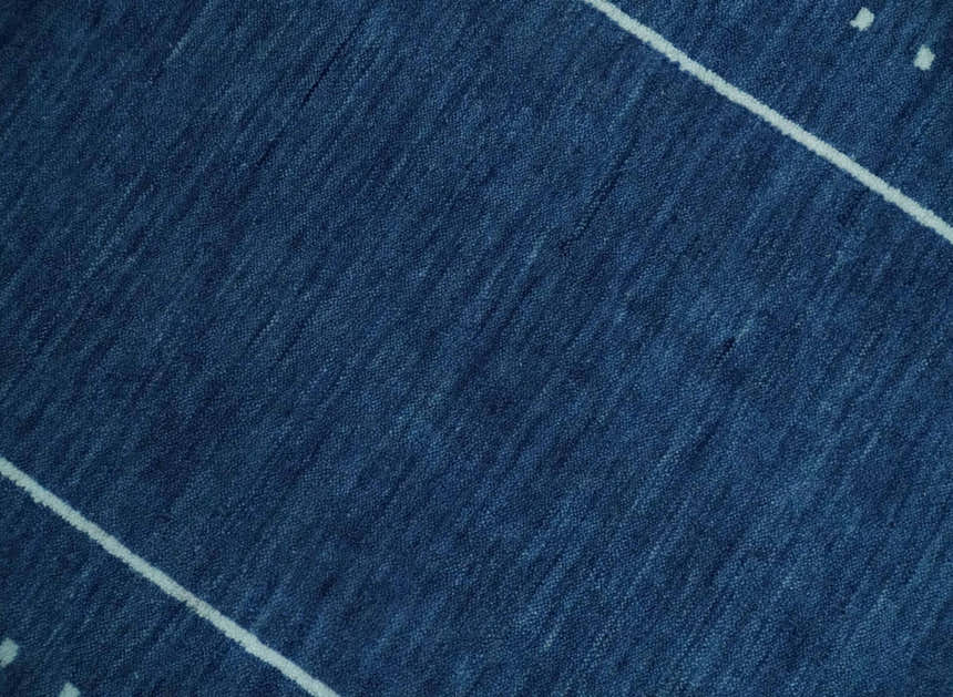Modern Solid Plane Blue Hand Loomed Southwestern Custom Made wool Area Rug
