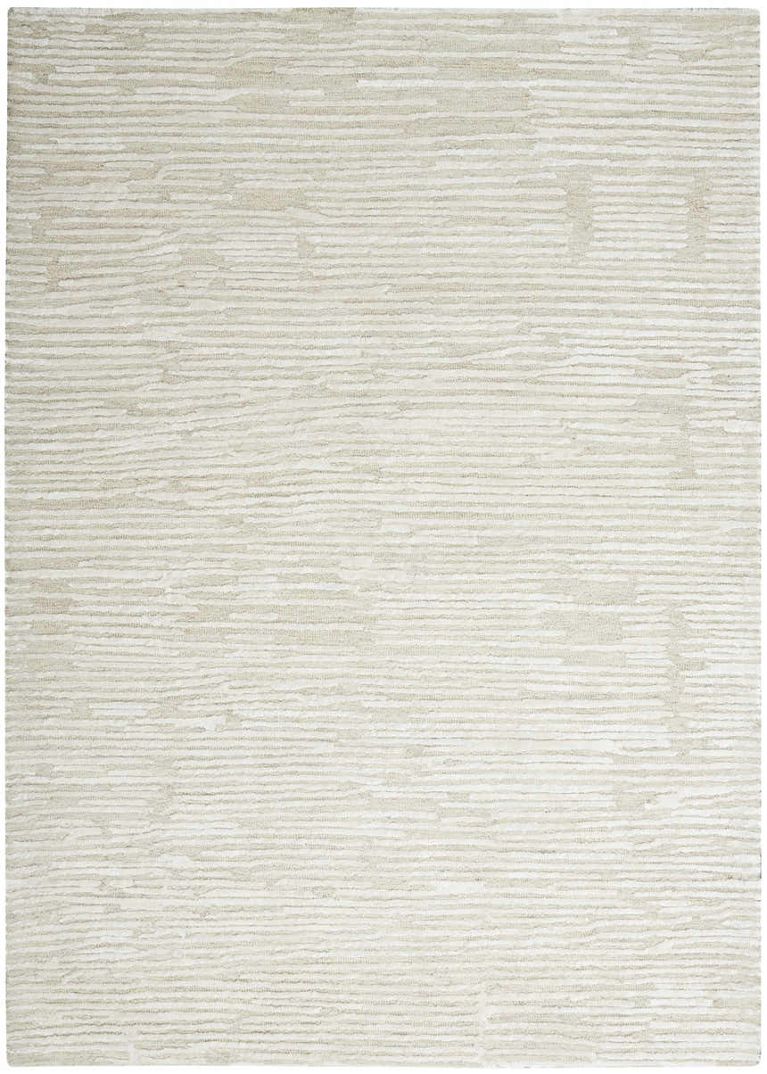 Close-up of the Calvin Klein CK010 Linear Ivory rug. Modern design with horizontal lines and subtle chestnut accents.