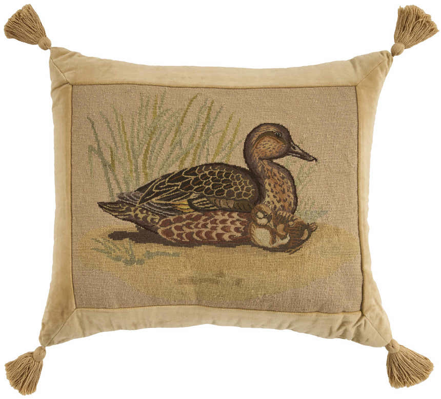 Mina Victory Vintage Pillow Ducks Beige Indoor Throw Pillow