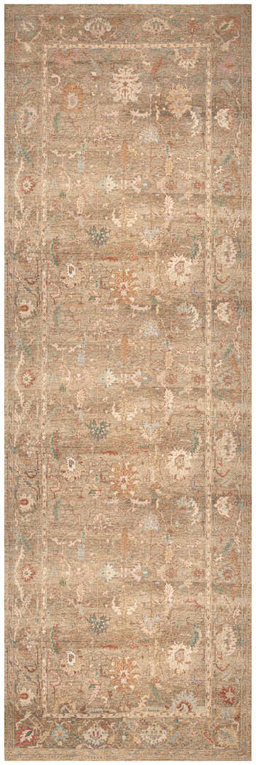 Detailed view of a Nourison Vintage Taupe Multicolor Washable Area Rug with floral and geometric patterns.