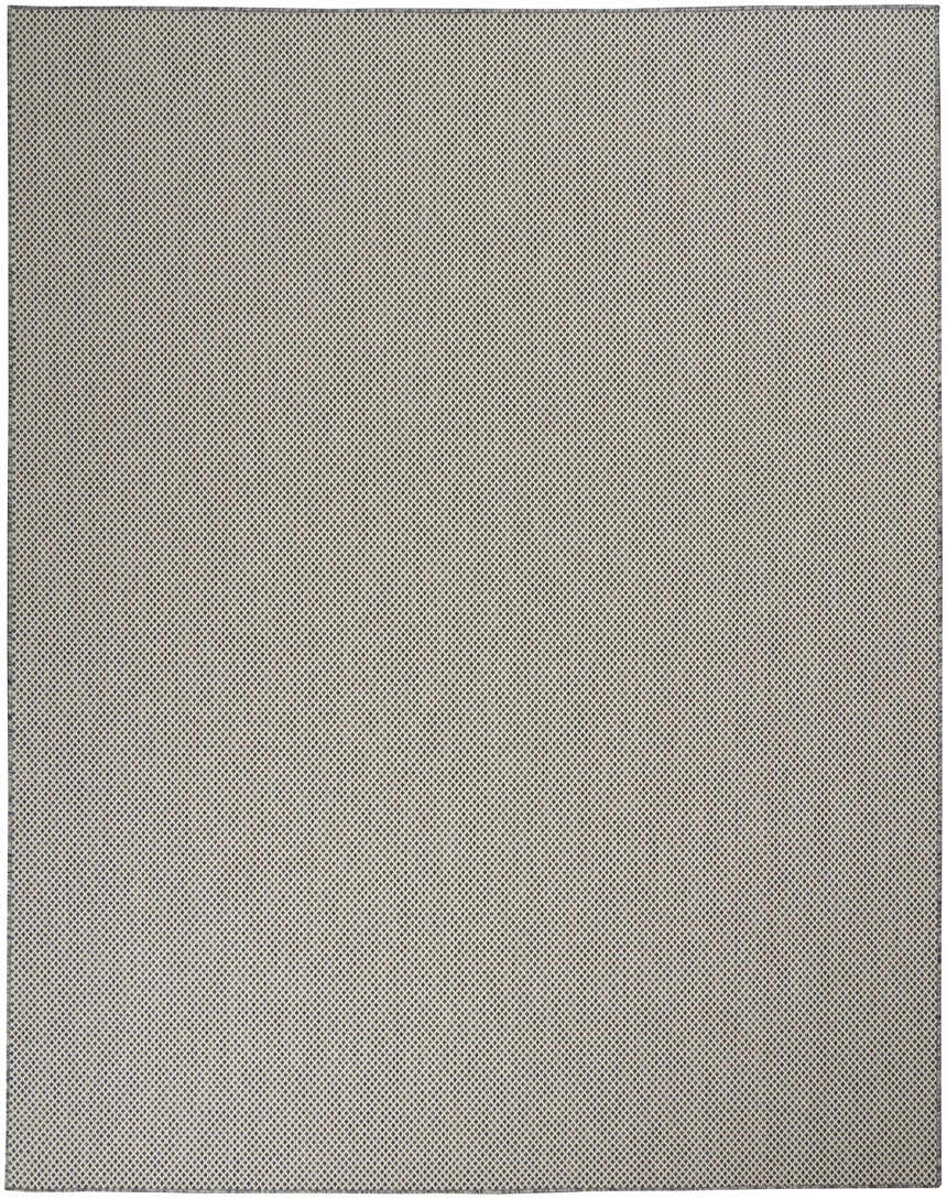 Close-up of the Nourison Courtyard Ivory Charcoal Modern Area Rug featuring a taupe and charcoal diamond pattern.