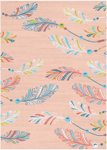 Close-up of Nourison Imagination Pink Multicolor Kids Rug with feather and bead design.