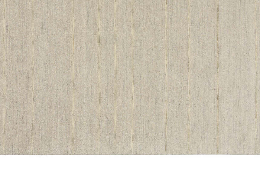 Close-up of the Calvin Klein Halo Grey Rug showing wool texture and subtle vertical stripe design.