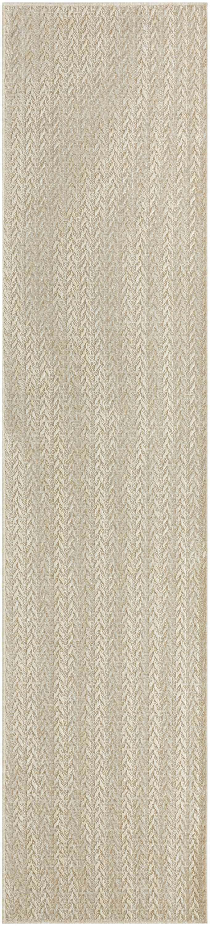 Close-up of the Nourison Tulum Cream Outdoor Area Rug, featuring a subtle herringbone pattern and textured pile.
