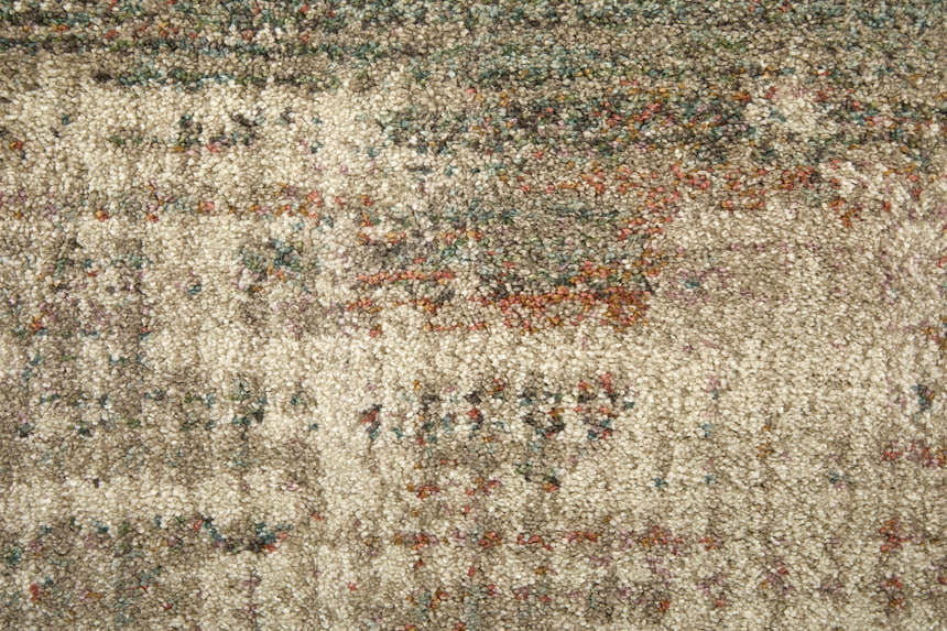 Close-up of the Feizy Eden Modern Abstract Area Rug in Ivory, Gray, and Green, showing the texture and abstract pattern. Texture