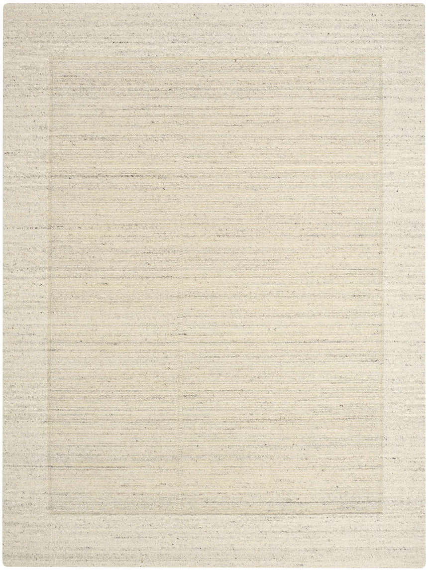 Close-up of the Calvin Klein CK082 Ridge rug. Ivory farmhouse style with a subtle horizontal pattern and textured wool blend.