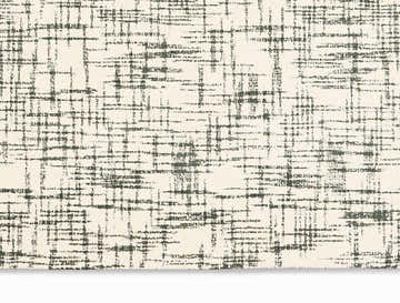 Close-up of Calvin Klein Tucson Ivory/Grey rug. Handmade wool rug with a modern, abstract chestnut-colored grid pattern.