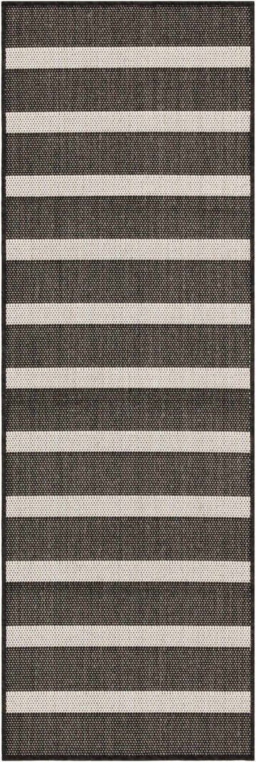 Close-up of the Nourison Positano Black Ivory Area Rug featuring a bold, horizontal striped pattern.