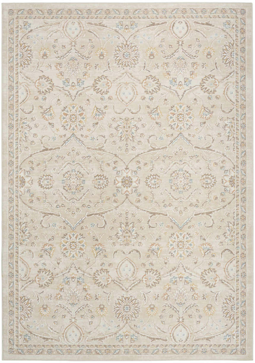 Close-up of the Nourison Isla Ivory Vintage Area Rug. Features a floral pattern with chestnut and ivory tones.