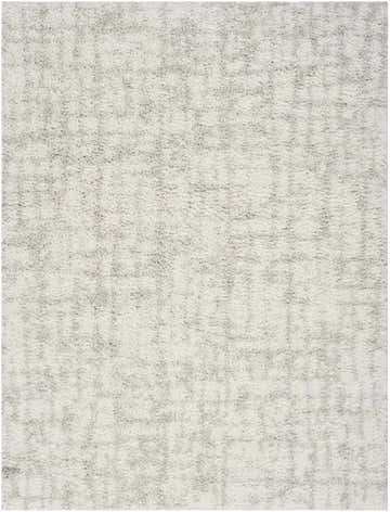 Close-up of the Nourison Modern Shag Ivory Grey Area Rug, showing its plush shag texture and subtle grid pattern.