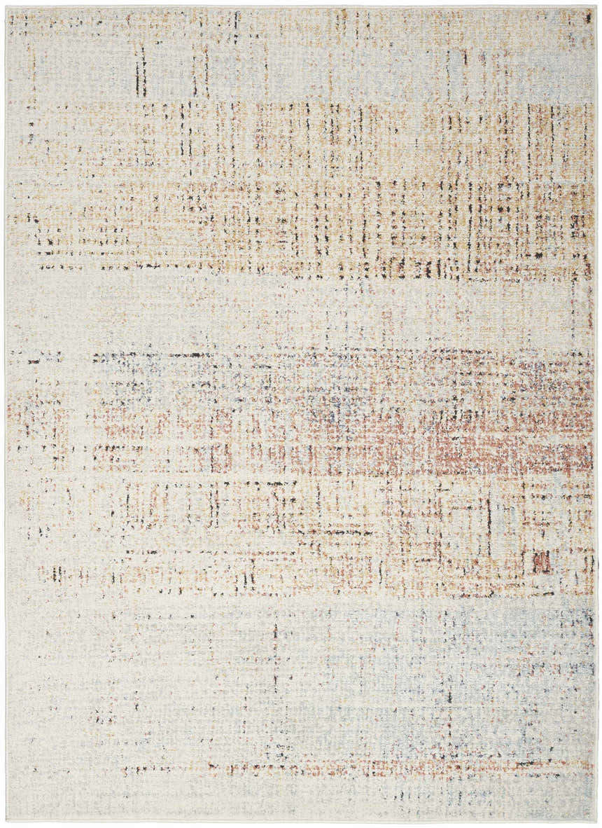 Close-up of the Nourison Motion Multicolor rug featuring a low pile, abstract pattern, and mid-century modern style.