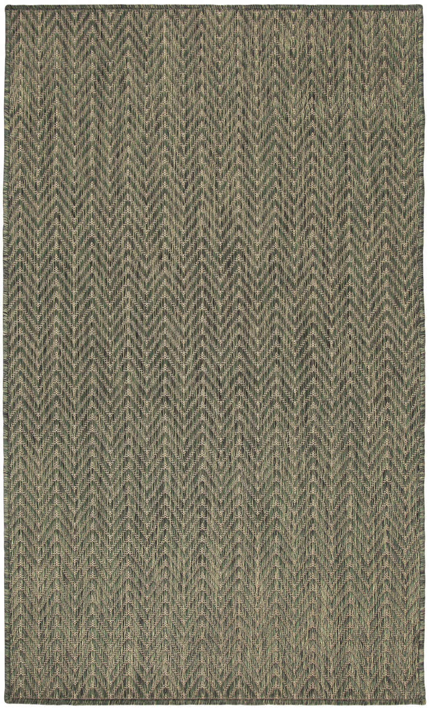 Close-up of the Nourison Horizon Indoor/Outdoor Green Modern Area Rug showing its woven chevron pattern.
