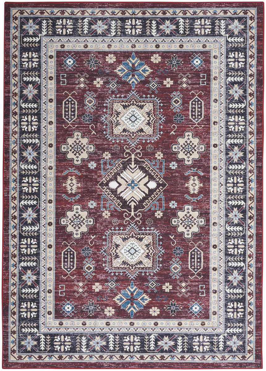 Detailed Nourison Fulton Red Vintage Area Rug with floral and geometric patterns.