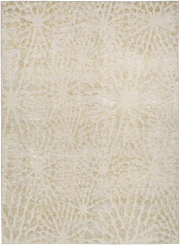 Close-up of the Nourison Ambiance Ivory Gold rug, showcasing its modern, abstract floral pattern and soft, neutral colors.
