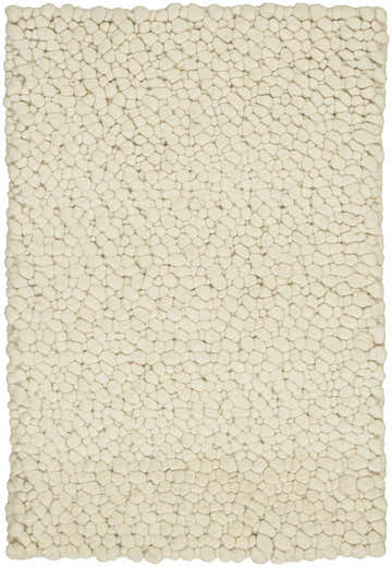 Close-up of Calvin Klein Riverstone Ivory rug showing the handmade wool pebble texture and chestnut color variations.