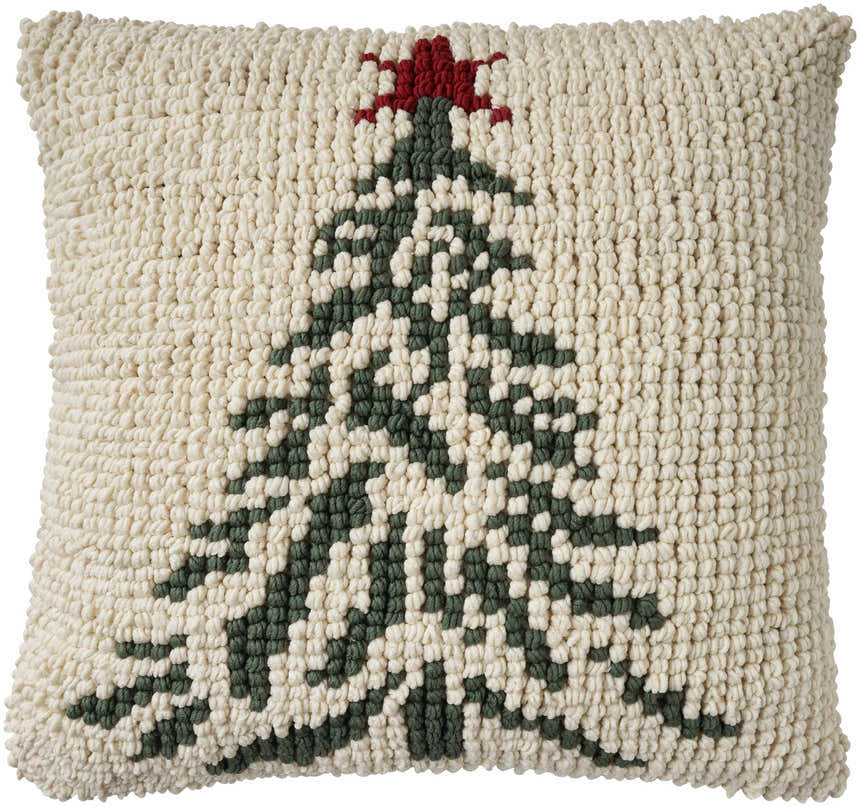 Mina Victory Holiday Pillows Loop Tree Ivory Indoor Throw Pillow