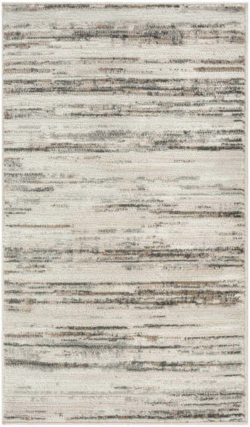 Close-up of Nourison Serenity Home Ivory Beige Rug. High pile rug with chestnut, gray, and ivory horizontal striations.