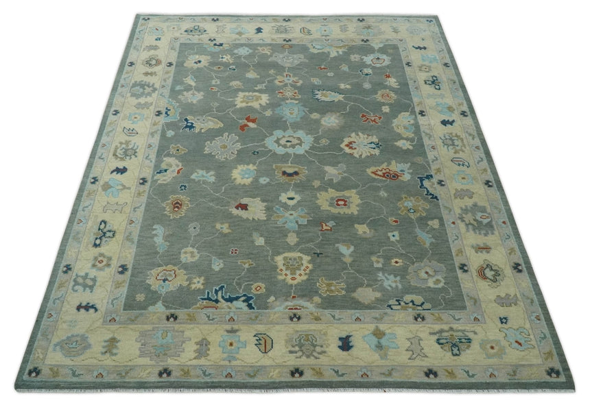 Hand knotted Gray and Beige Traditional Oushak Wool Area Rug