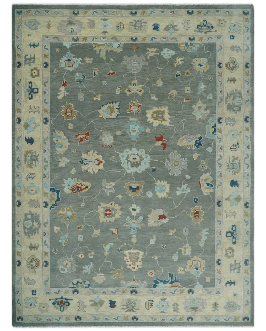 Hand knotted Gray and Beige Traditional Oushak Wool Area Rug
