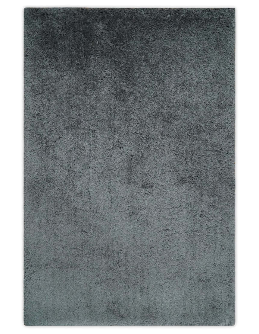 Ready To Ship Hand Woven High Pile Shag Charcoal Soft Viscose Rug