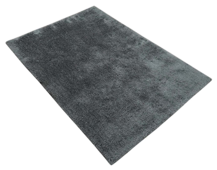 Ready To Ship Hand Woven High Pile Shag Charcoal Soft Viscose Rug