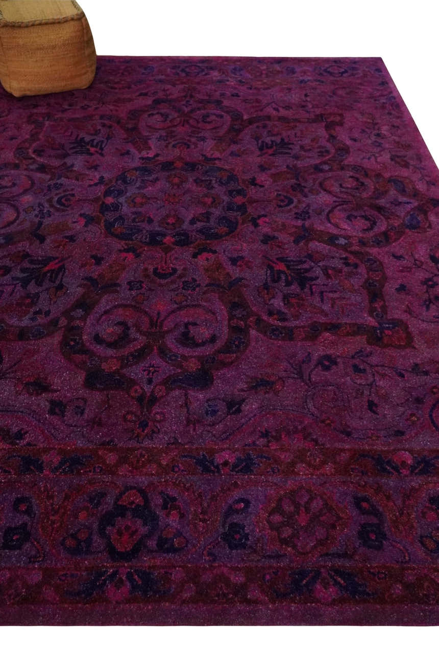 Overdyed Pink Traditional Floral Design Hand Tufted Wool Area Rug