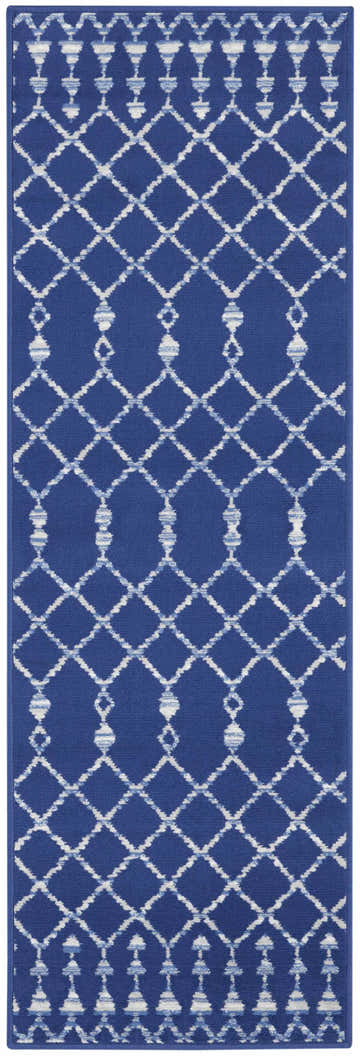 Close-up of the Nourison Whimsicle Navy Bohemian Indoor Area Rug, featuring a diamond trellis pattern.