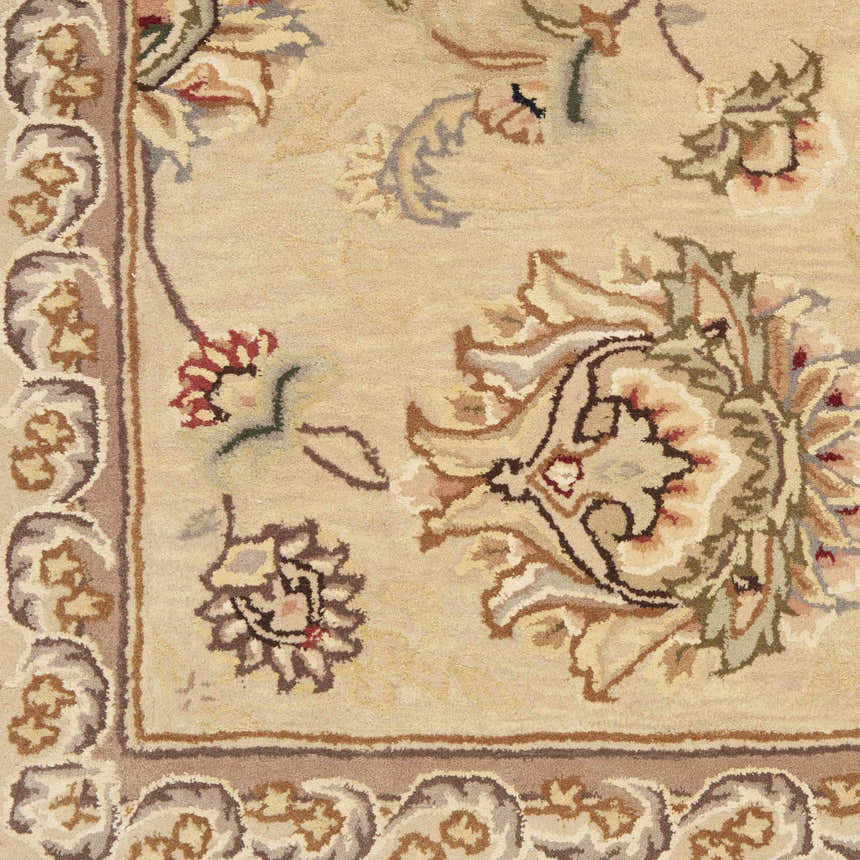 Close up of Nourison 2000 Beige Traditional Indoor Area Rug showing floral pattern and border detail.