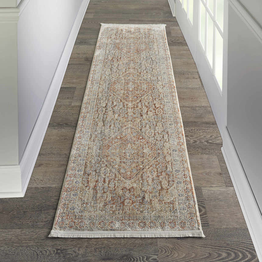 Hallway with Nourison Lustrous Weave Grey Brick Vintage rug. Gray, brick, vintage style runner rug.