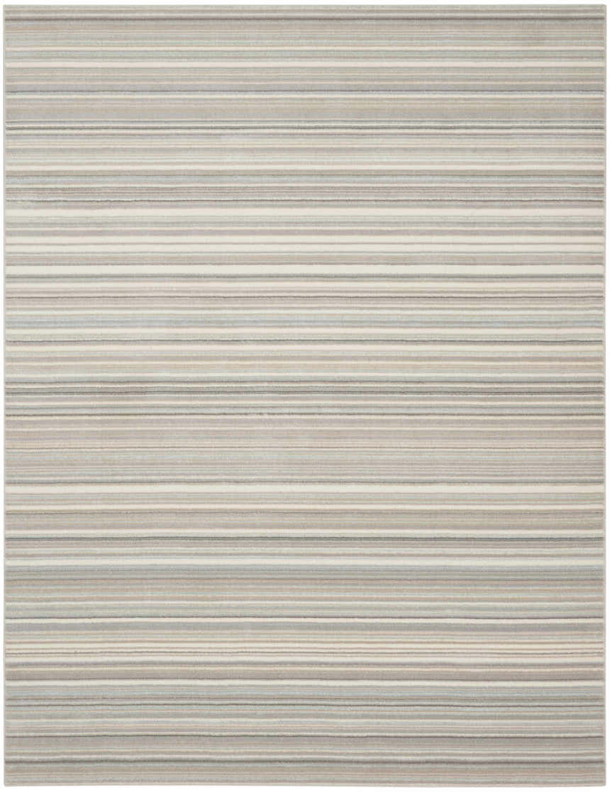 Close-up of Nourison Marmara Grey Ivory Teal rug featuring a modern, horizontal striped pattern.