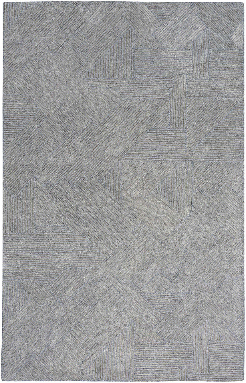 Close-up of the Michael Amini MA30 Star Slate rug. Taupe wool and rayon with a geometric, mid-century modern pattern.