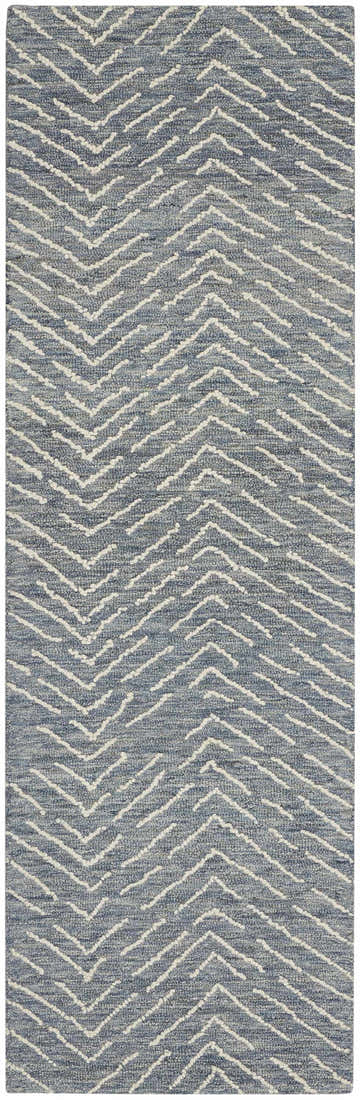 Close-up of the Nourison Colorado Indigo Ivory Rug, showing its chevron pattern and textured wool weave.