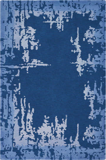 Close-up of the Nourison Symmetry Navy Blue rug, featuring a modern abstract pattern in shades of blue and white.