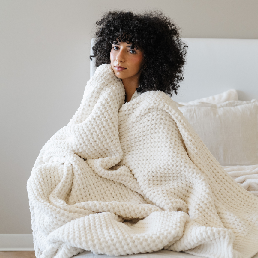 WAFFLE KNIT THROW BLANKETS