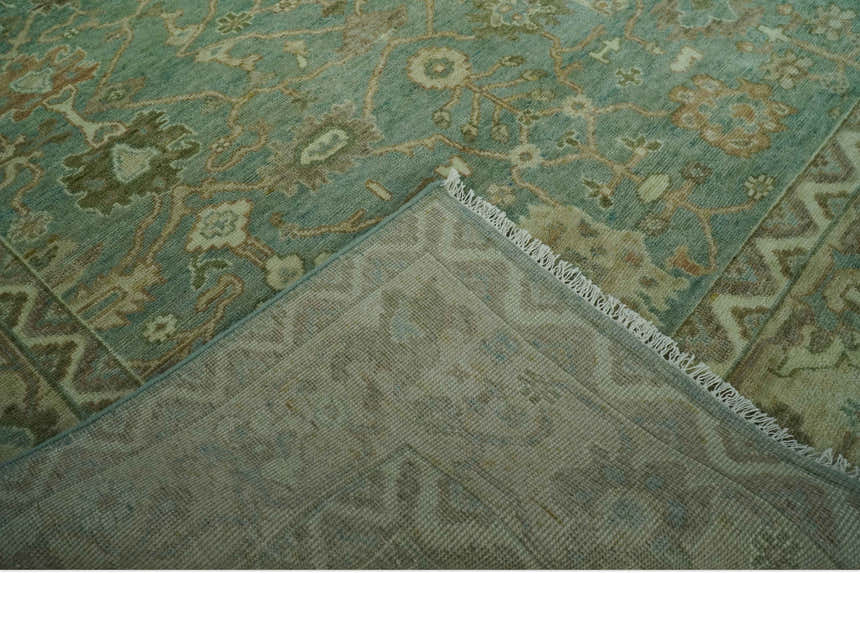 Antique design Green and Beige Traditional Oriental Oushak Custom Made wool area rug