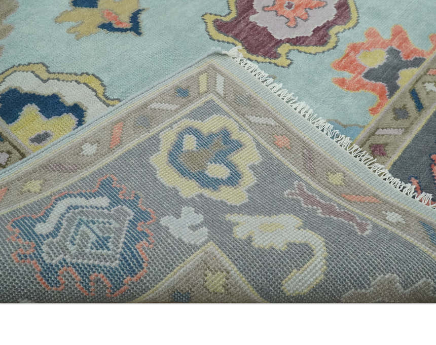 Custom Made Blue and Gray Hand Knotted Traditional Oushak Wool Area Rug