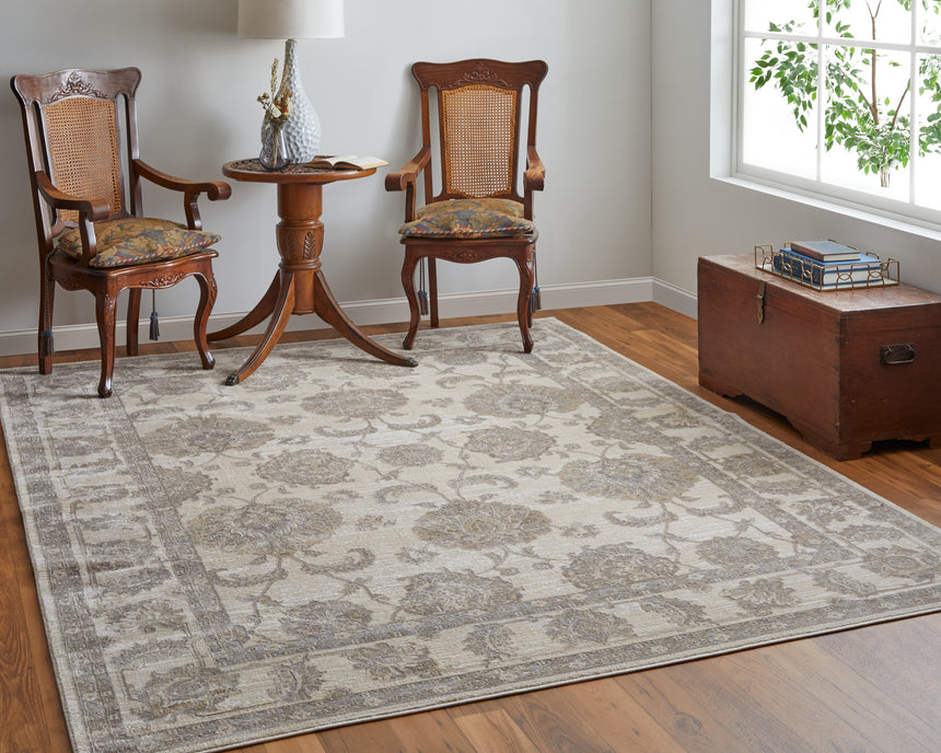 Feizy Celene Traditional Bordered - Tan/Ivory/Brown Area Rug