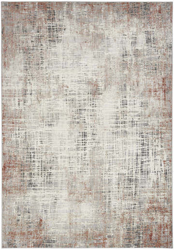 Abstract Calvin Klein CK022 Infinity Rug. Modern design in rust, gray and white. Rectangle shape.