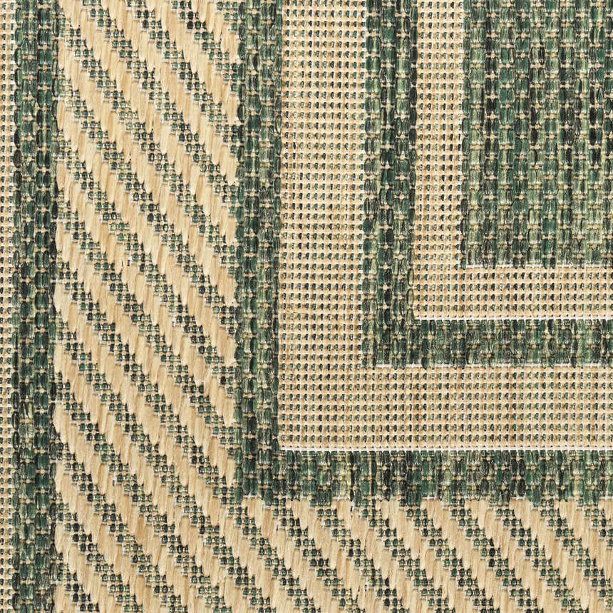 Close-up of the Nourison Horizon Indoor/Outdoor Green Modern Area Rug showing texture and geometric pattern.
