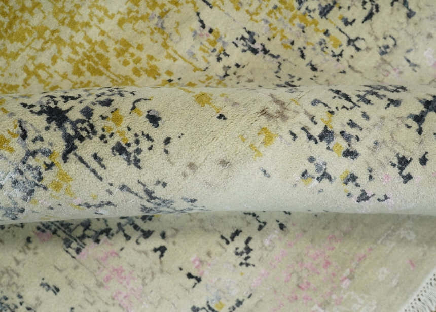 4x6 Fine Hand Knotted Gold, Gray and Ivory Modern Abstract Wool and SIlk Area Rug | AGR17