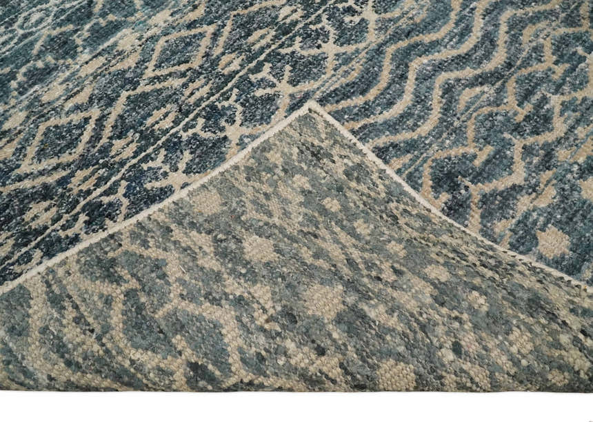 4x6 Hand Knotted Ivory, Beige and Blue Modern Contemporary Southwestern Tribal Trellis Recycled Silk Area Rug | OP55