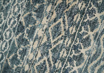 4x6 Hand Knotted Ivory, Beige and Blue Modern Contemporary Southwestern Tribal Trellis Recycled Silk Area Rug | OP55