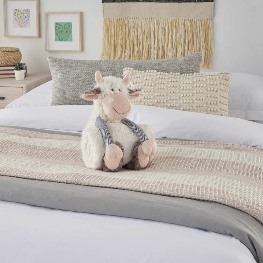 Mina Victory Plush Lines Cow Plush W/Blanket Ivory Indoor - Clearance
