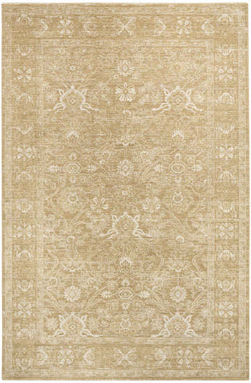 Close-up of the Nourison Moonlit Taupe Vintage Area Rug. Features a floral pattern with ivory accents on a taupe background.