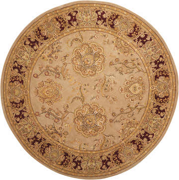 Close-up of the round Nourison 2000 Beige Persian rug, featuring a floral pattern in beige, gold, and burgundy.